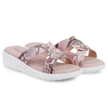 Moshun Women’s Printed Open Toe Flat Sandals, (Peach)