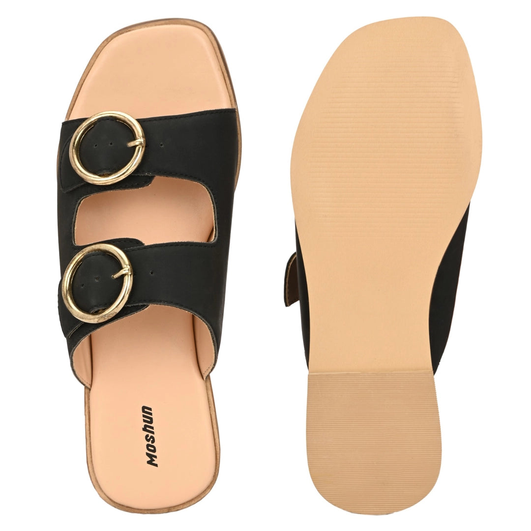 Moshun Women’s Fancy Orthopedic Flat Sandals, (Black)