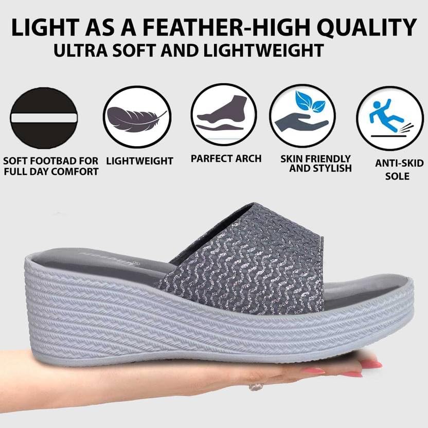 Moshun Women’s Glossy Wedge Heel Sandals, (Grey)