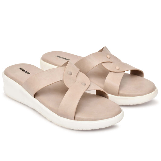 Moshun Women’s Open Toe Orthopedic Flat Sandals, (Peach)