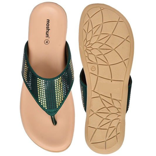 Moshun Women's Memory Foam Thong Flip-Flops, (Green)