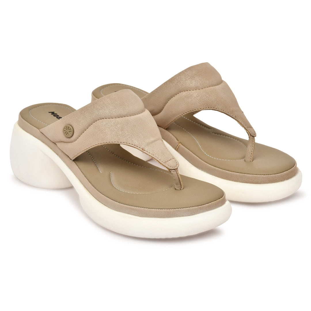 Moshun Women’s Thong Pattern Open Toe Wedge Heel Sandals, (Beige)