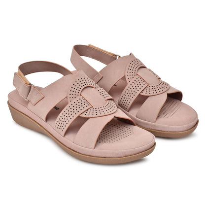 Moshun Women’s Criss Cross Matte Finish Ankle Strap Sandals, (Peach)