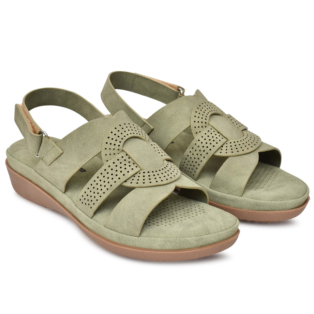 Moshun Women’s Criss Cross Matte Finish Flat Sandals (Olive)