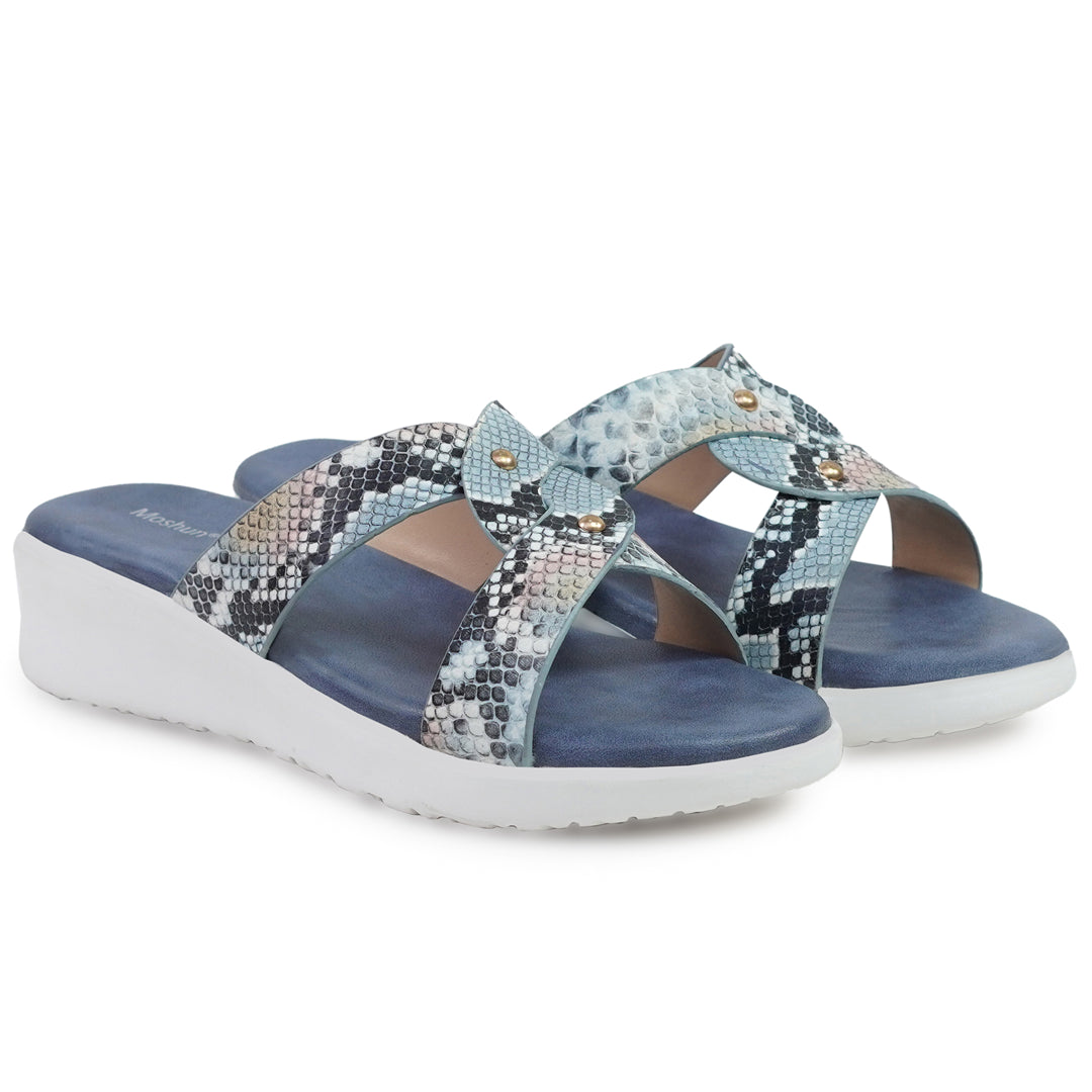 Moshun Women’s Printed Open Toe Flat Sandals, (Blue)