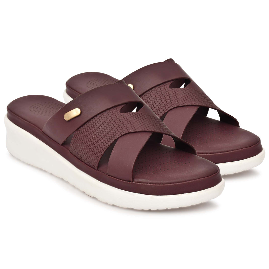 Moshun Women’s Open Toe Wedge Heel Sandals, (Maroon)