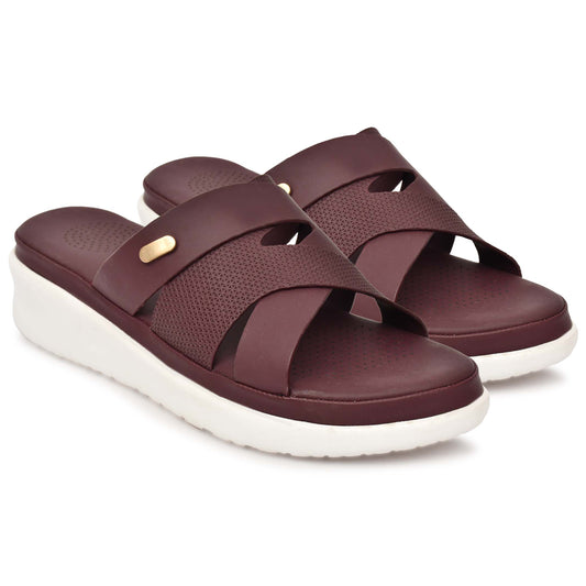 Moshun Women’s Open Toe Wedge Heel Sandals, (Maroon)