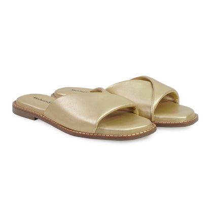 Moshun Women’s Open Toe Open Back Flat Slippers, (Gold)