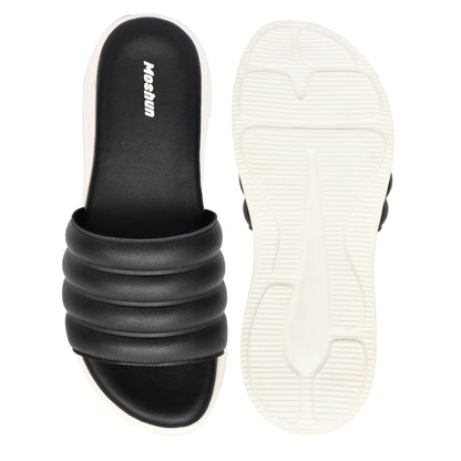 Moshun Women Wedge Heel Mule Slippers, (Black)