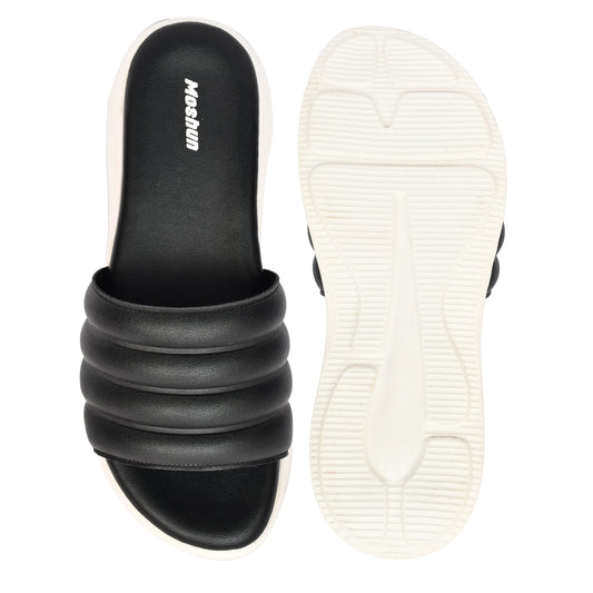 Moshun Women Wedge Heel Mule Slippers, (Black)