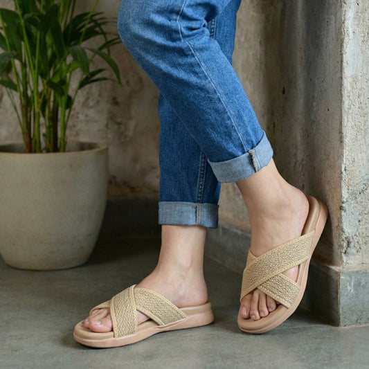 Moshun Women’s Criss Cross Sandals, (Beige)