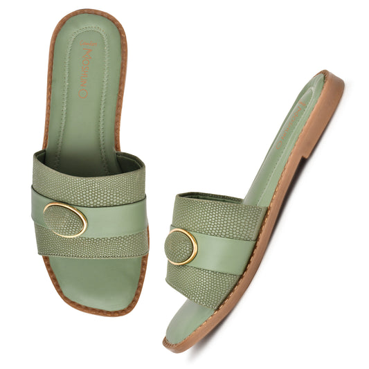 MOSHUN Women’s Open Toe Soft Cushioned Light Weight Flat Sandals, (Green)