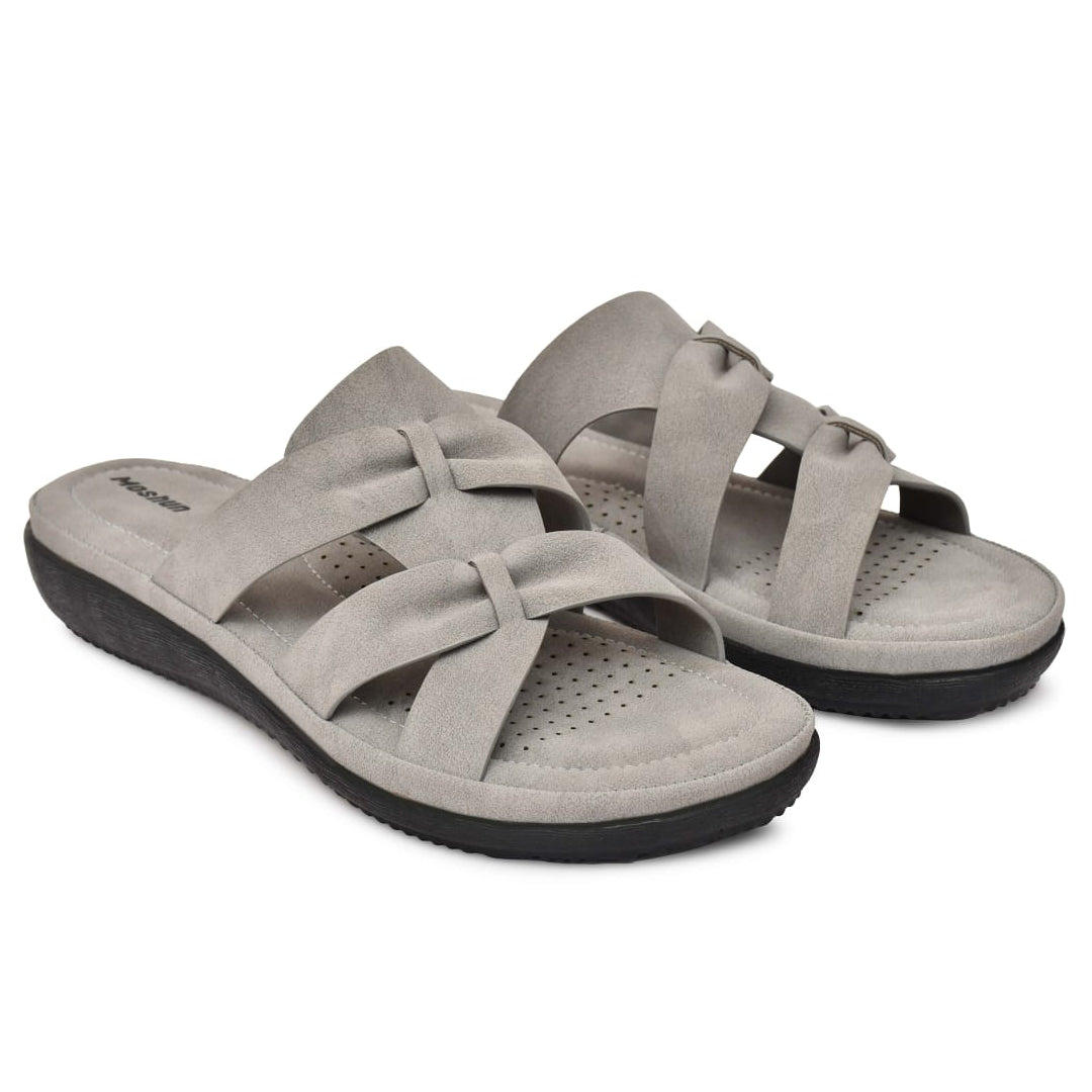 Moshun Women’s Criss Cross Matte Finish Sandals, (Grey)