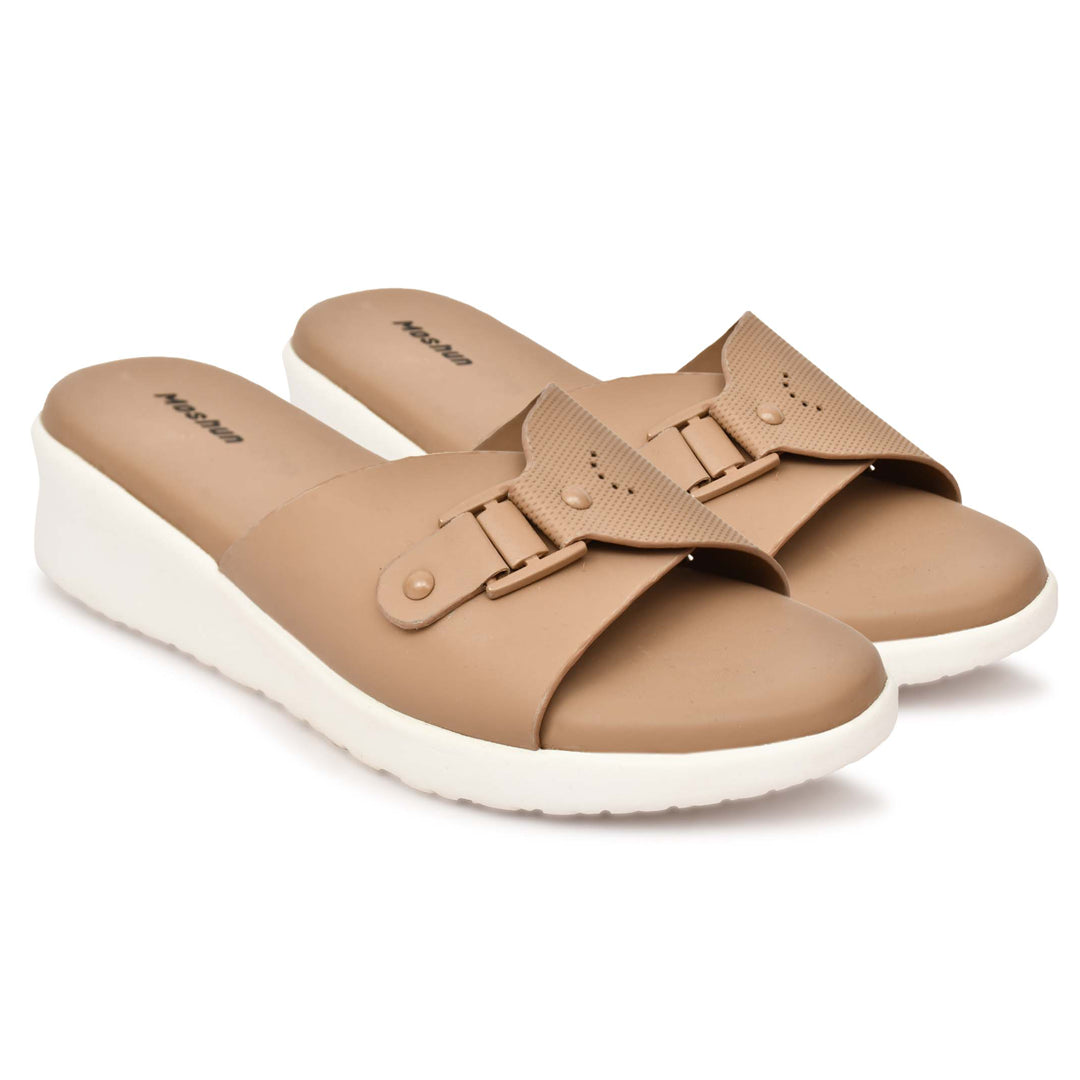 Moshun Women’s Adjustable Strap Open Toe Wedge Heel Sandals, (Beige)