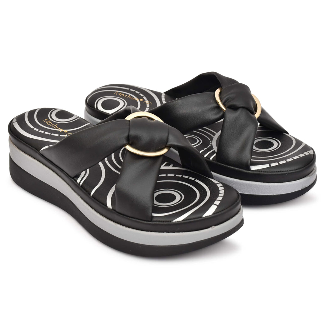 Moshun Women’s Open Toe Open Back Wedge Heel Sandals, (Black)