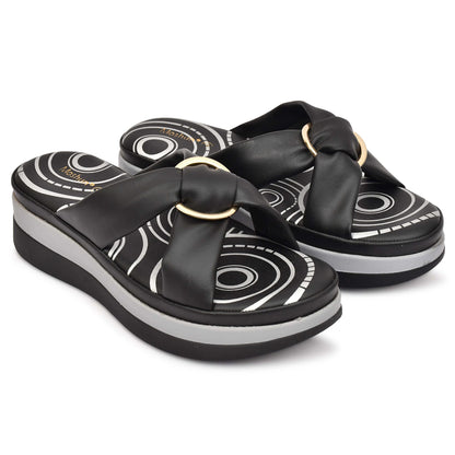 Moshun Women’s Open Toe Open Back Wedge Heel Sandals, (Black)