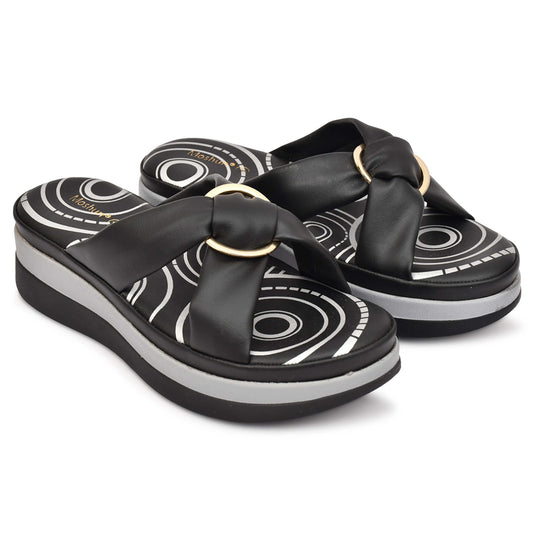 Moshun Women’s Open Toe Open Back Wedge Heel Sandals, (Black)