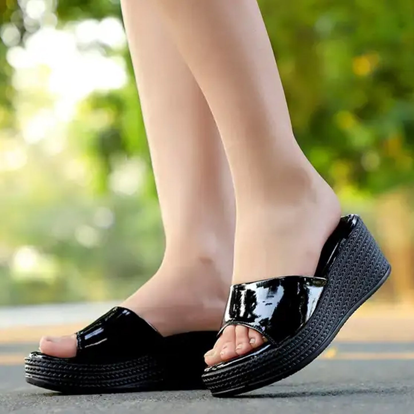 Glossy Wedge Heel Sandals
