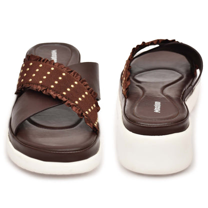Moshun Women’s Golden Polka Dot Wedge Heel Sandals, (Brown)