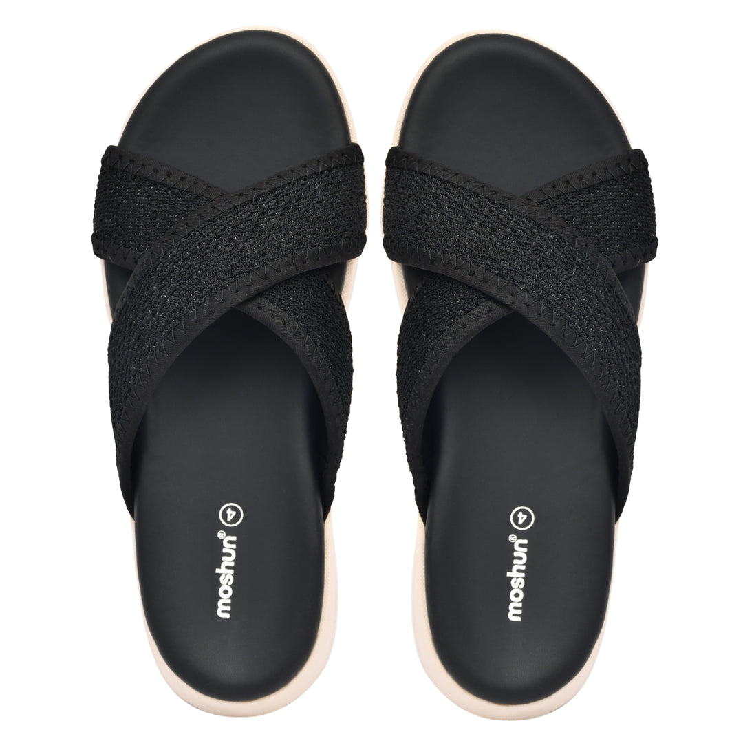 Moshun Women’s Criss Cross Sandals, (Black)