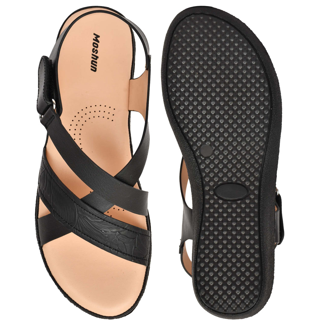 Moshun Women’s Comfortable Orthopedic Flat Sandals, (Black)