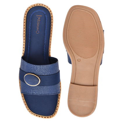 MOSHUN Women’s Open Toe Soft Cushioned Light Weight Flat Sandals, (Blue)