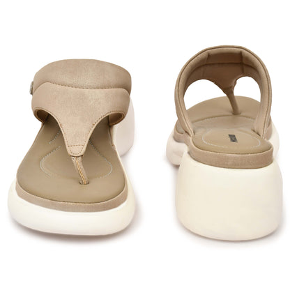 Moshun Women’s Thong Pattern Open Toe Wedge Heel Sandals, (Beige)