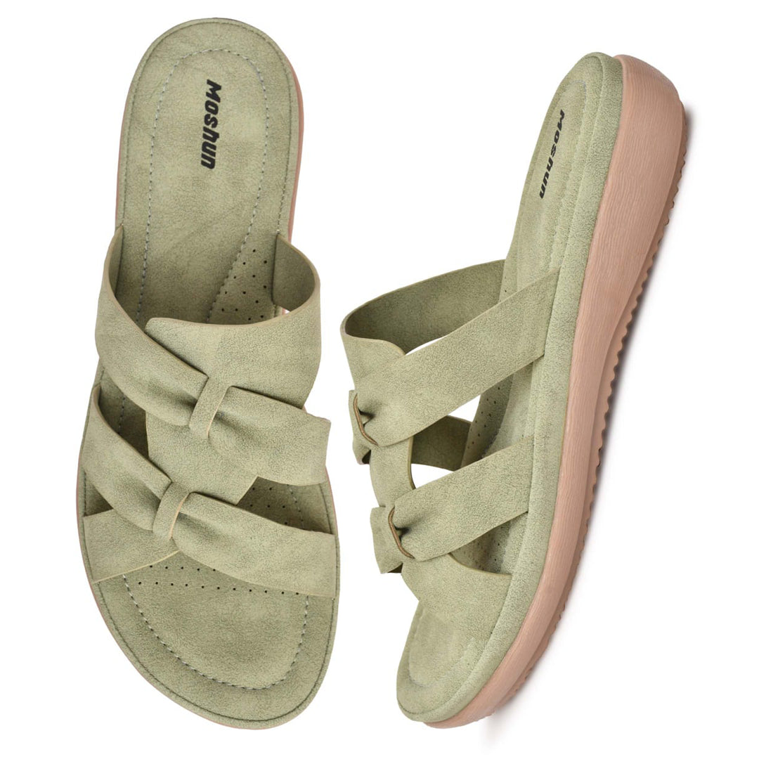 Moshun Women’s Criss Cross Matte Finish Sandals, (Olive)