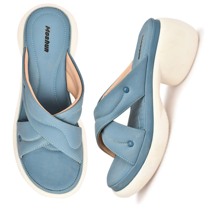 Moshun Women’s Open Toe Wedge Heel Sandals, (Blue)