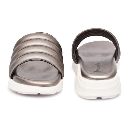 Moshun Women Wedge Heel Mule Slippers, (Gun Metal)