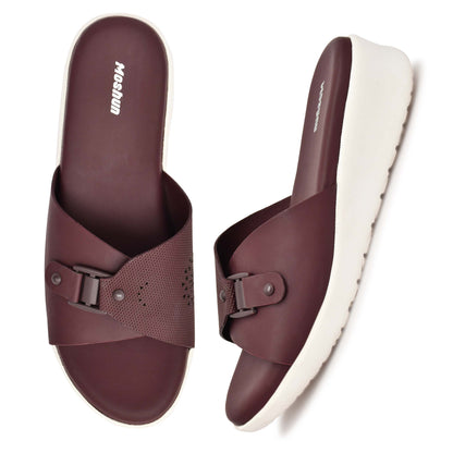 Moshun Women’s Adjustable Strap Open Toe Wedge Heel Sandals, (Maroon)