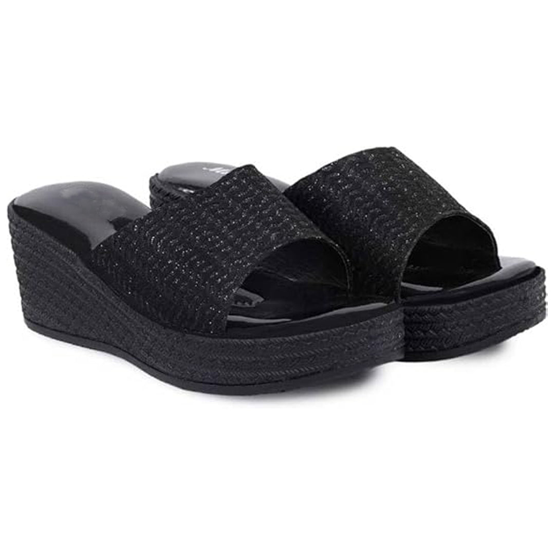 Moshun Women’s Glossy Wedge Heel Sandals, (Black)