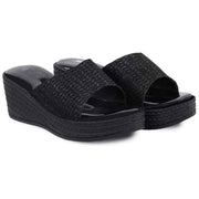 Moshun Women’s Glossy Wedge Heel Sandals, (Black)