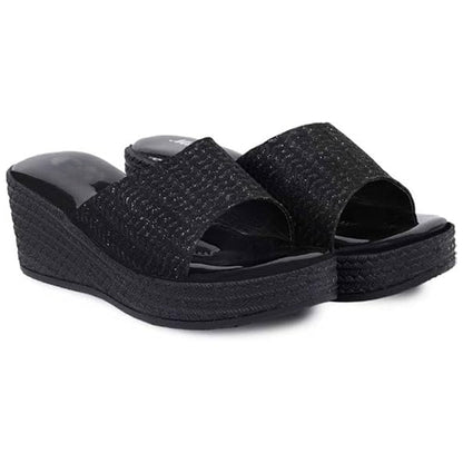 Moshun Women’s Glossy Wedge Heel Sandals, (Black)
