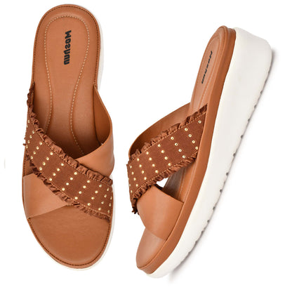 Moshun Women’s Golden Polka Dot Wedge Heel Sandals, (Tan)