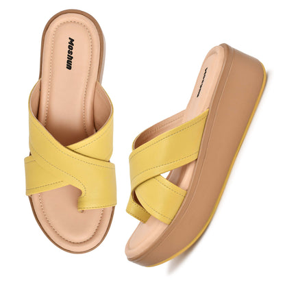 Moshun Women’s 2-Inch Wedge Heel Sandals, (Yellow)
