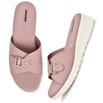 Moshun Women’s Adjustable Strap Open Toe Wedge Heel Sandals, (Peach)