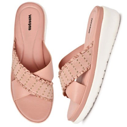 Moshun Women’s Golden Polka Dot Wedge Heel Sandals, (Pink)