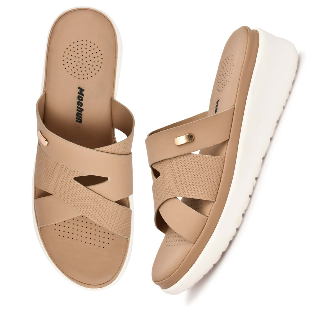 Moshun Women’s Open Toe Wedge Heel Sandals, (Beige)