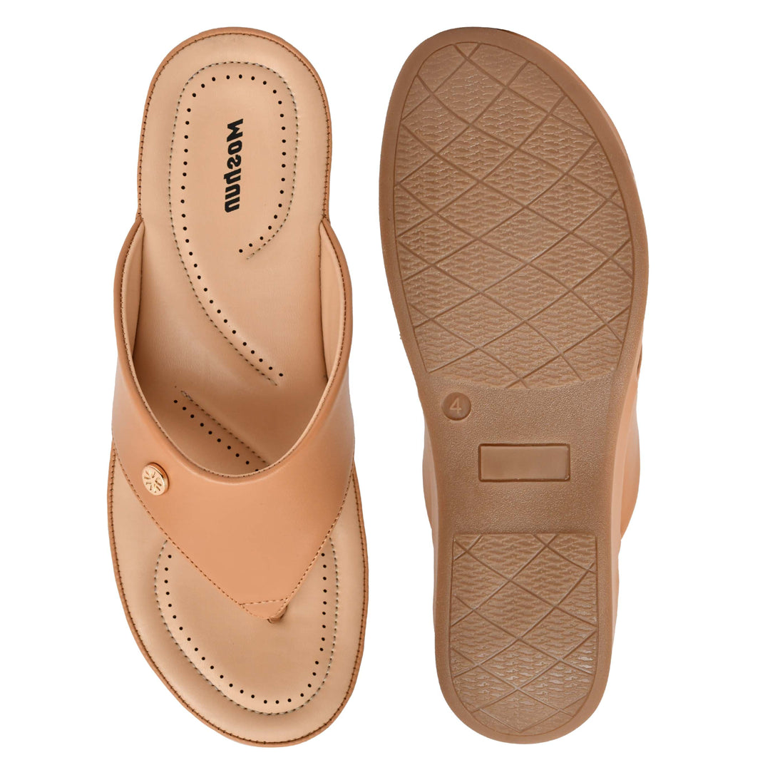 Moshun Women’s Matte Finish Orthopedic Flip-Flops, (Tan)