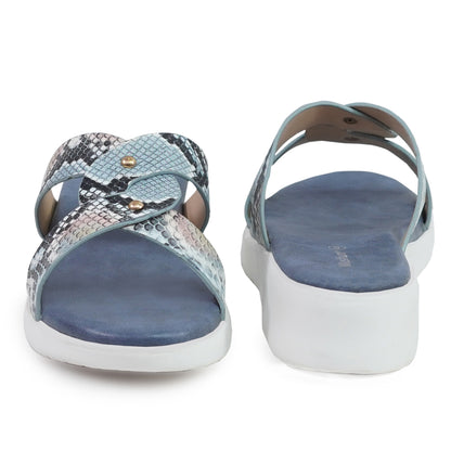 Moshun Women’s Printed Open Toe Flat Sandals, (Blue)