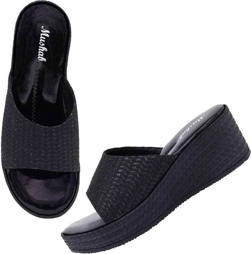 Moshun Women’s Glossy Wedge Heel Sandals, (Black)