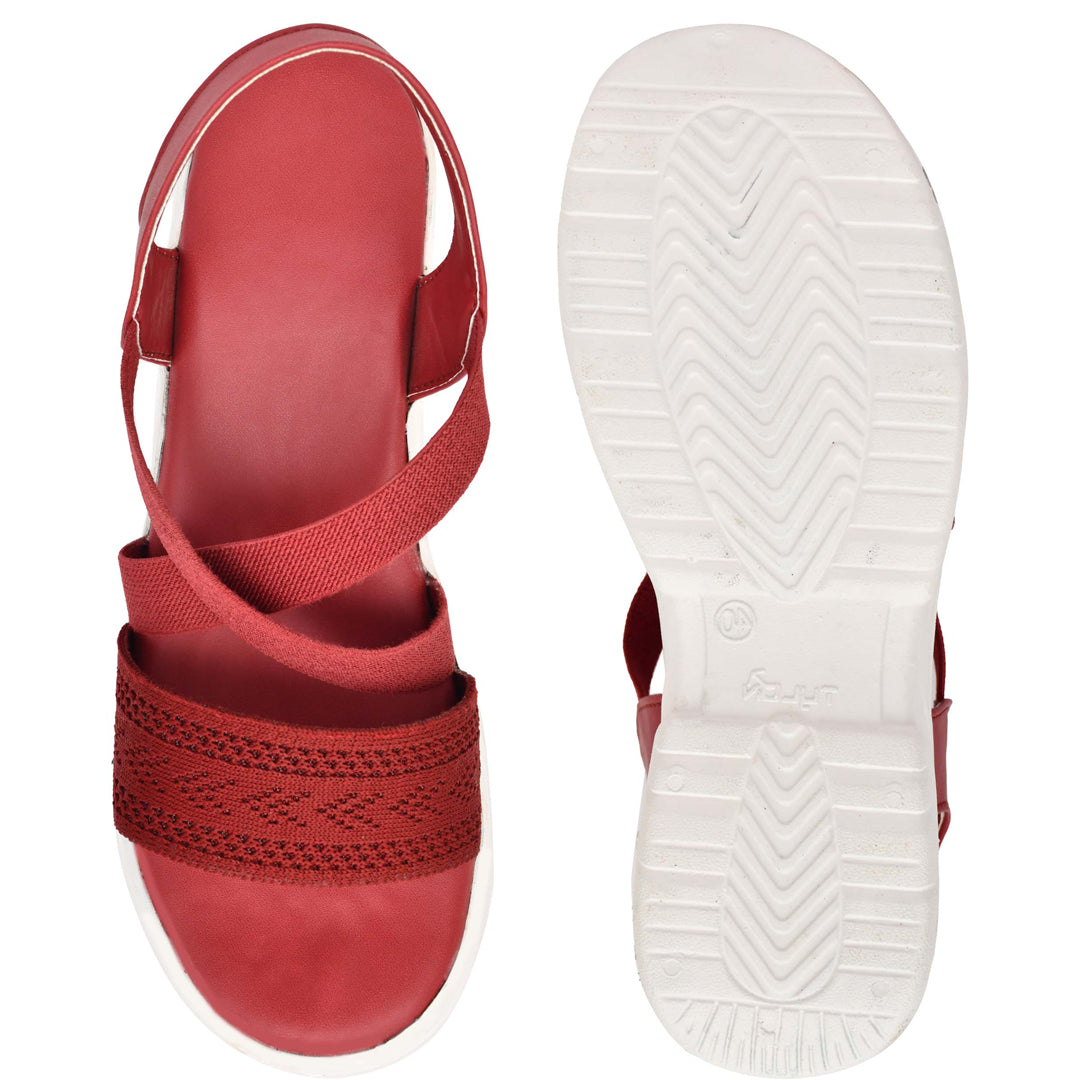 Moshun Women’s Closed Back Open Toe Wedge Heel Sandals, (Red)