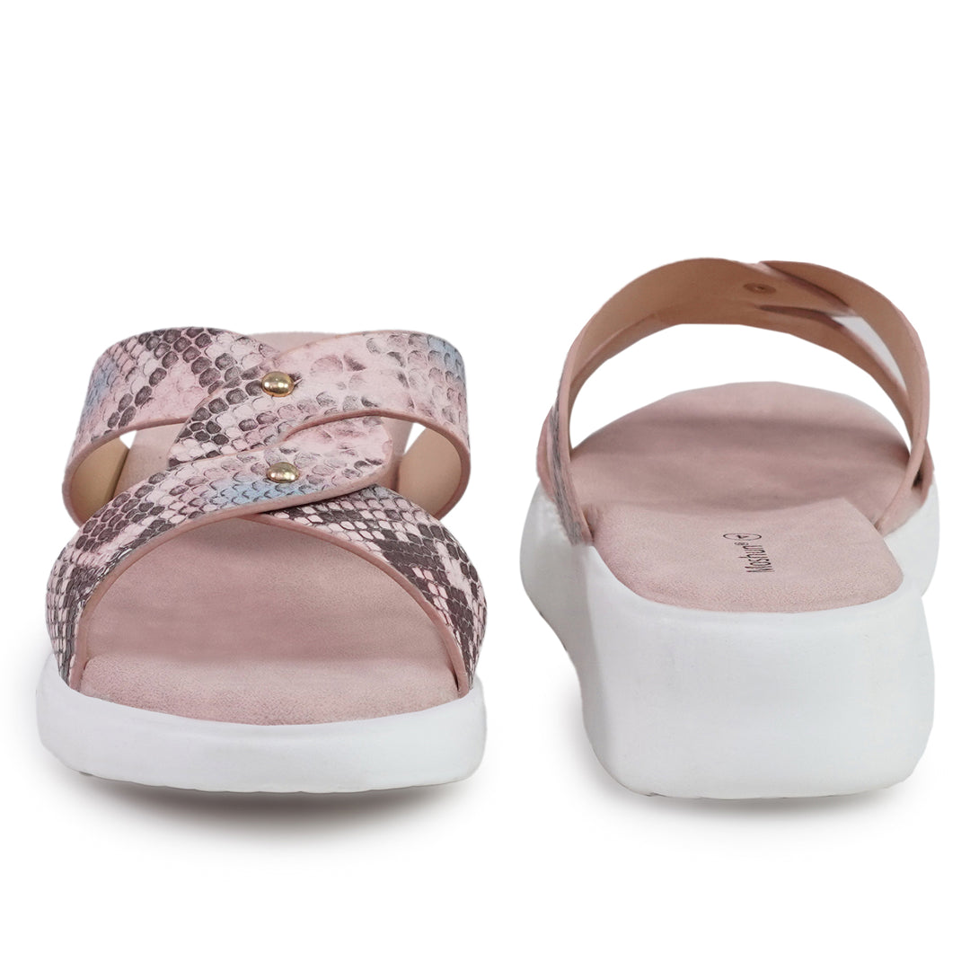 Moshun Women’s Printed Open Toe Flat Sandals, (Peach)
