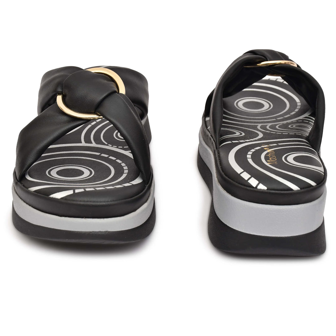 Moshun Women’s Open Toe Open Back Wedge Heel Sandals, (Black)