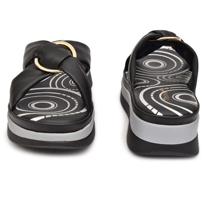 Moshun Women’s Open Toe Open Back Wedge Heel Sandals, (Black)