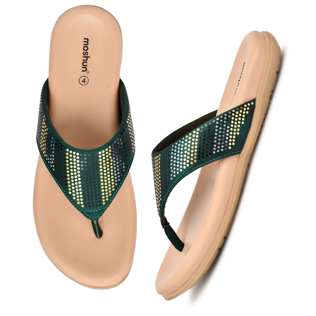 Moshun Women's Memory Foam Thong Flip-Flops, (Green)