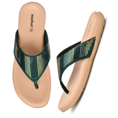 Moshun Women's Memory Foam Thong Flip-Flops, (Green)