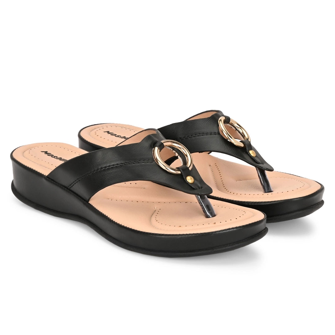 Moshun Women’s Fancy Orthopedic Flip-Flops, (Black)