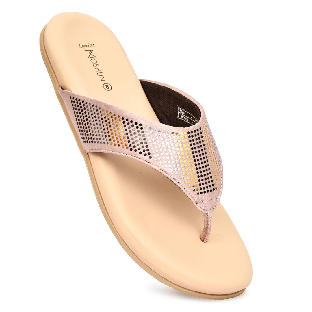 Moshun Women's Memory Foam Thong Flip-Flops, (Peach)